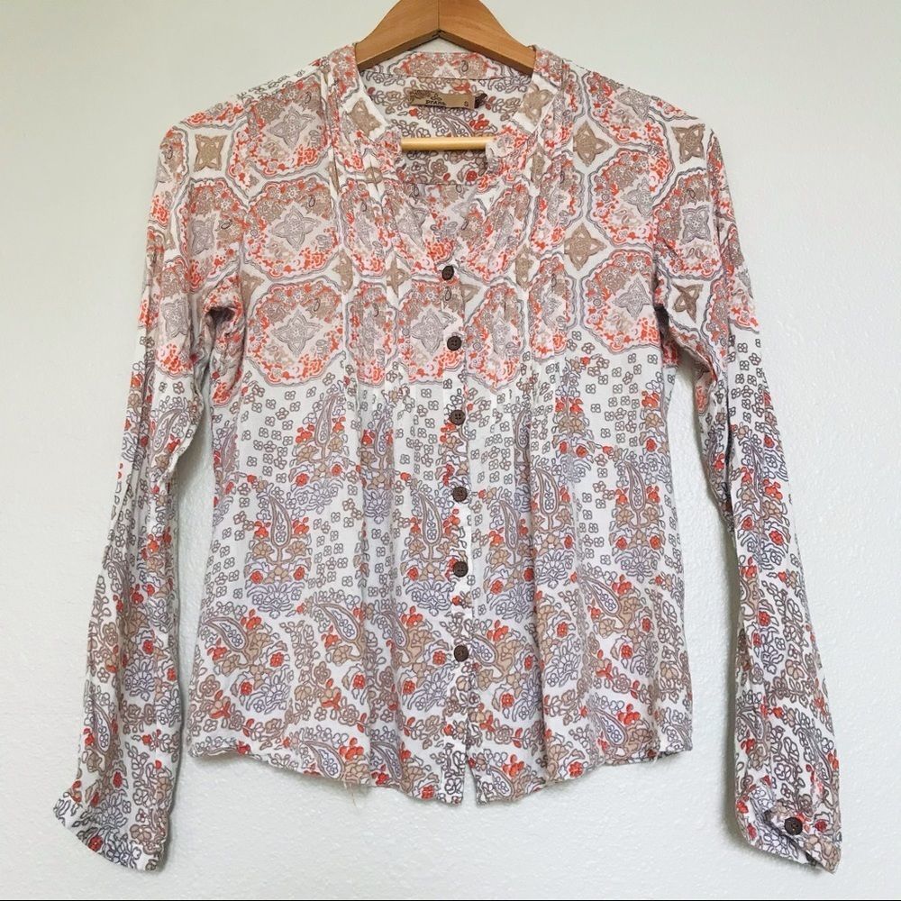 prAna Long Sleeved Button Down Paisley Top